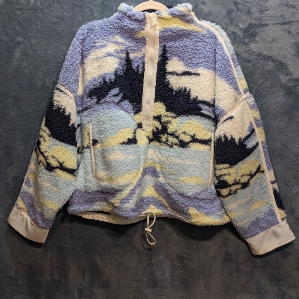SO Sherpa Fleece Quarter Zip Pullover Blue Cream Yellow Jacket XXL